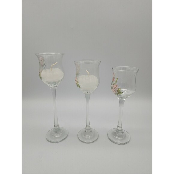 LE Smith Elegance 3 Ppc Candlestick Set #86944D w/box Spring Flowers Votives - Picture 3 of 12